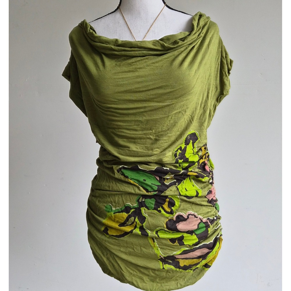 Language Cowl Neck Top Women Small Y2K Fairycore Boho Indie Sleaze Earthy Floral